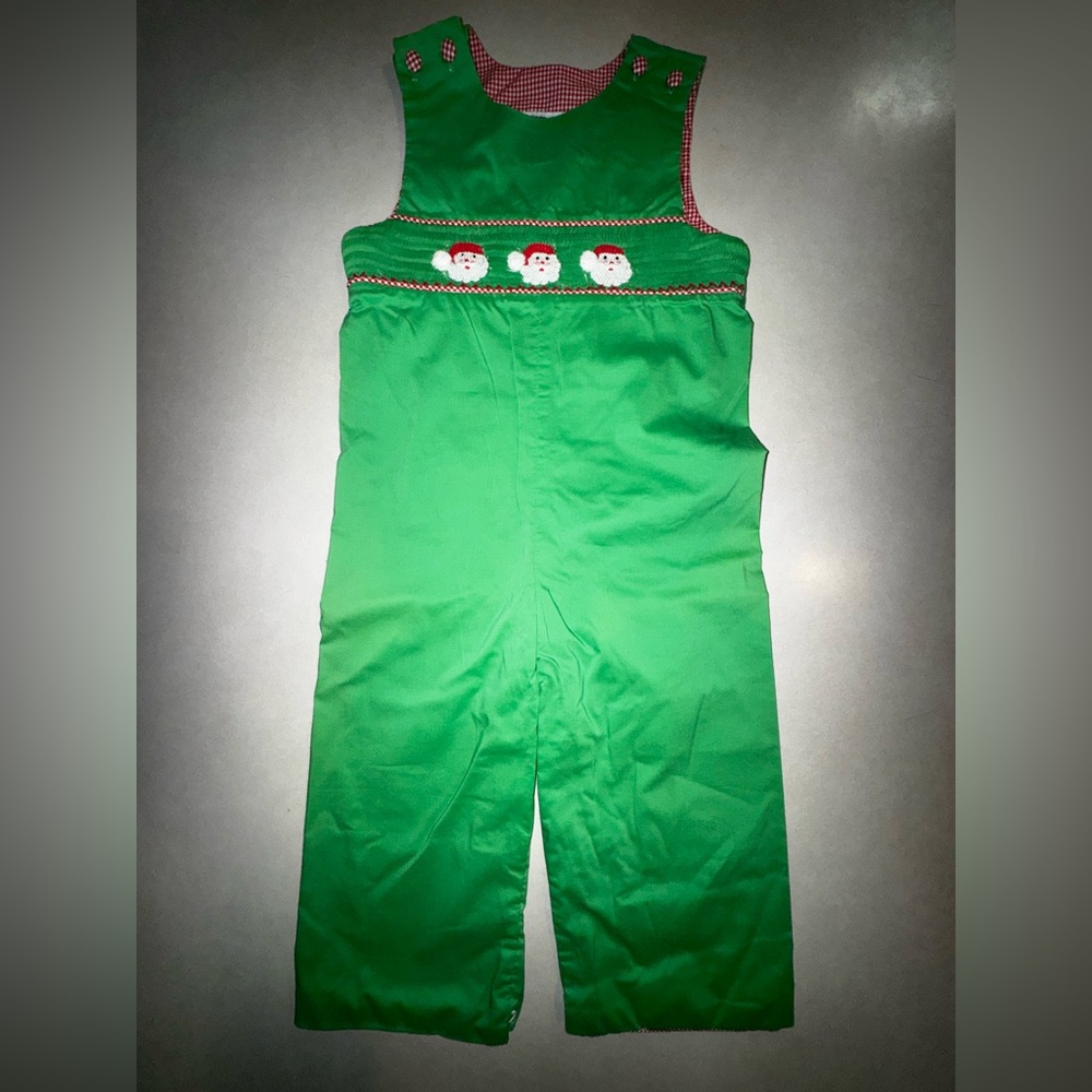 Pleats And Stitches Smocked Christmas Romper 3T Santa Overalls One Piece